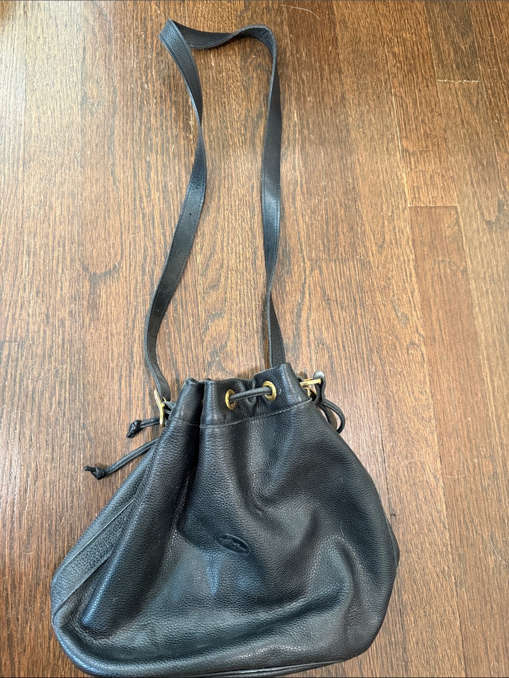 Longchamp Black Pebbled Leather Drawstring Shoulder Bag